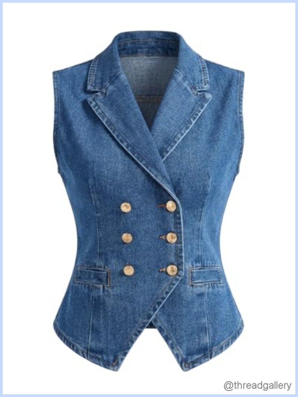Sleeveless Denim Vest Top with Lapel Collar Double Breasted Button Front